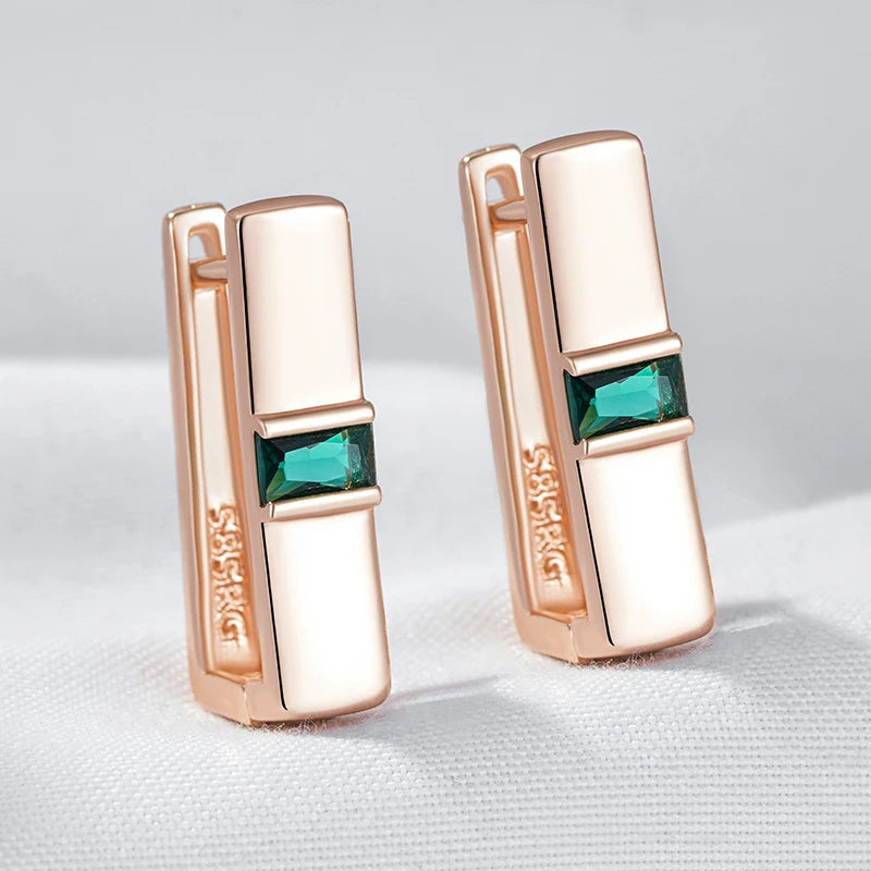 Kinel quente 585 rosa cor de ouro simples brincos de noiva único quadrado verde natural zircão acessórios feminino jóias de casamento vintage