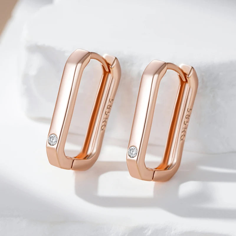 Kinel moda quente brilhante 585 rosa ouro quadrado hoop brincos para mulheres zircão natural acessórios de alta qualidade diariamente jóias finas