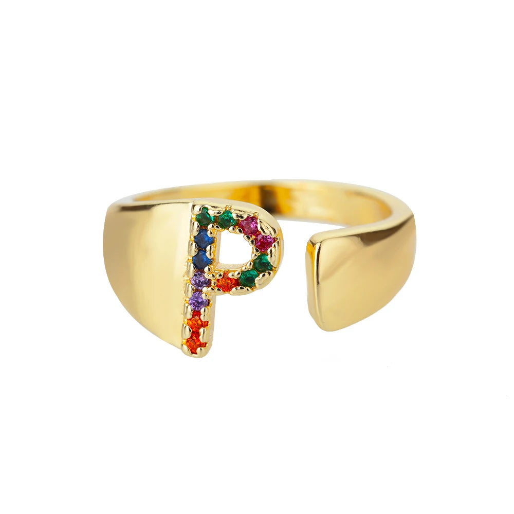 Rainbow Zircon Letter Rings