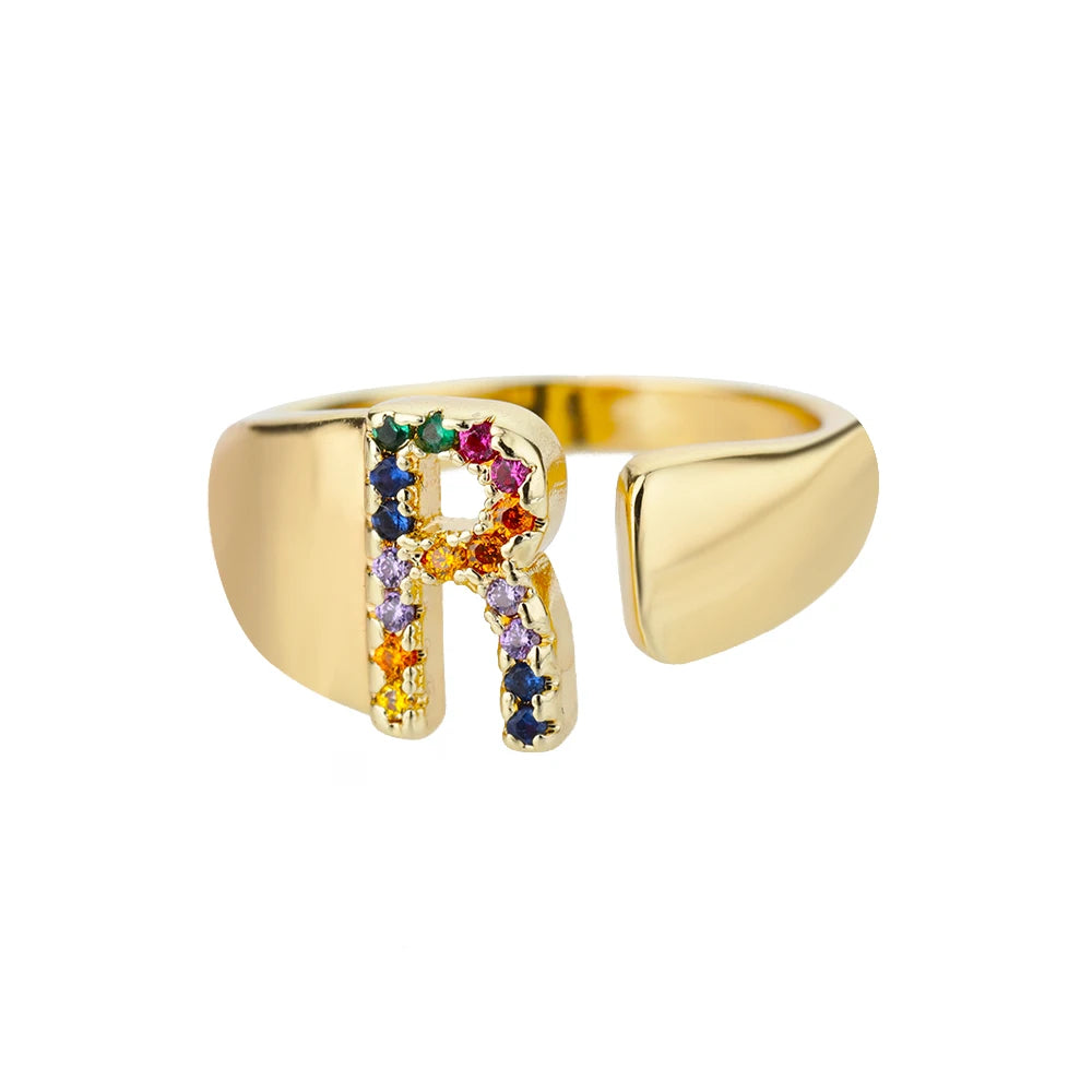 Rainbow Zircon Letter Rings