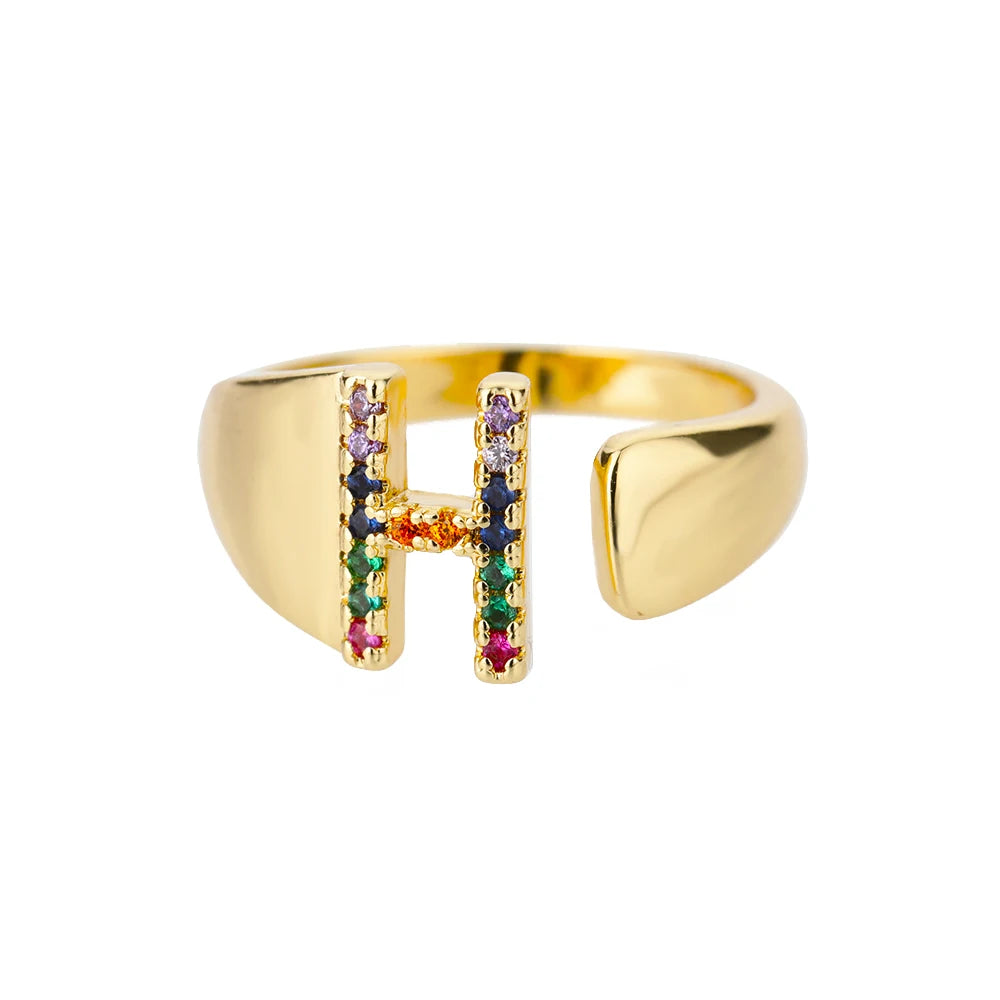 Rainbow Zircon Letter Rings