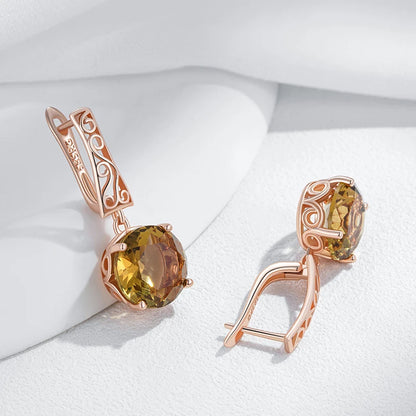 Kinel brincos em inglês de zircônia natural marrom quente para mulheres flor de cristal exclusiva 585 cor ouro rosa joias diárias de alta qualidade