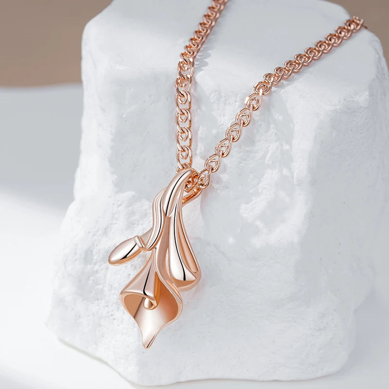 Kinel quente única flor étnica nupcial pingente colar para mulheres moda 585 cor de ouro rosa alta qualidade diariamente jóias finas