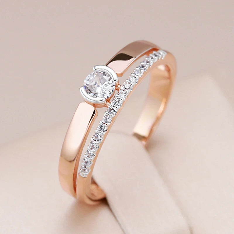 Kinel luxo natural zircão anéis para mulher 585 rosa ouro prata cor mix configuração design fino diário noiva jóias de casamento