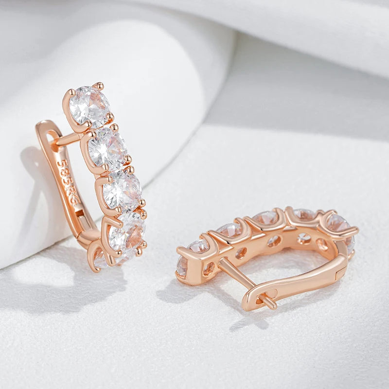 Kinel brincos de gota de zircônia natural branca brilhante quente para mulheres luxo 585 cor ouro rosa joias finas diárias