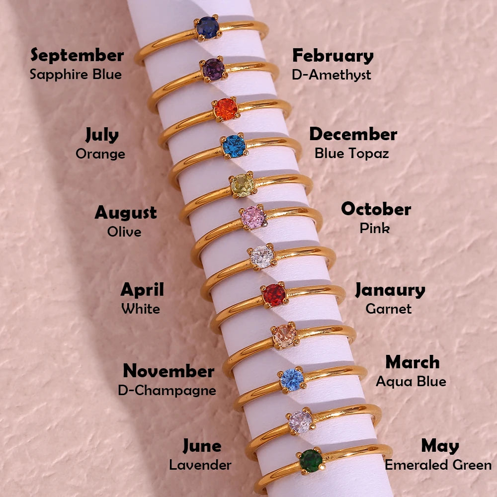 Ebbelle 12 meses constelação cz birthstone anéis para mulher banhado a ouro aço inoxidável zodíaco presente de aniversário anel jóias