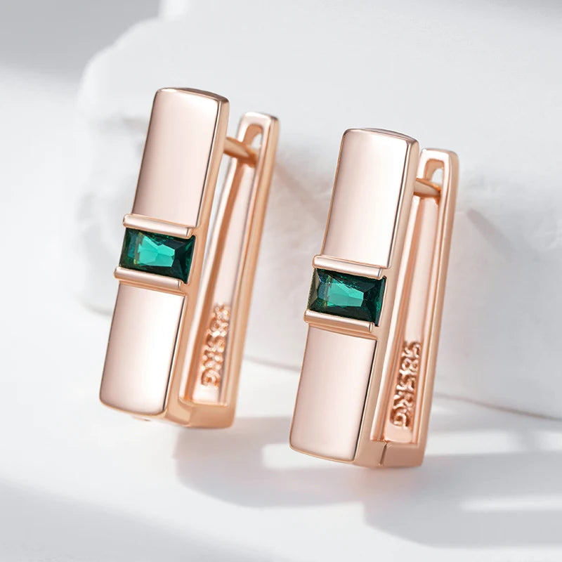 Kinel quente 585 rosa cor de ouro simples brincos de noiva único quadrado verde natural zircão acessórios feminino jóias de casamento vintage