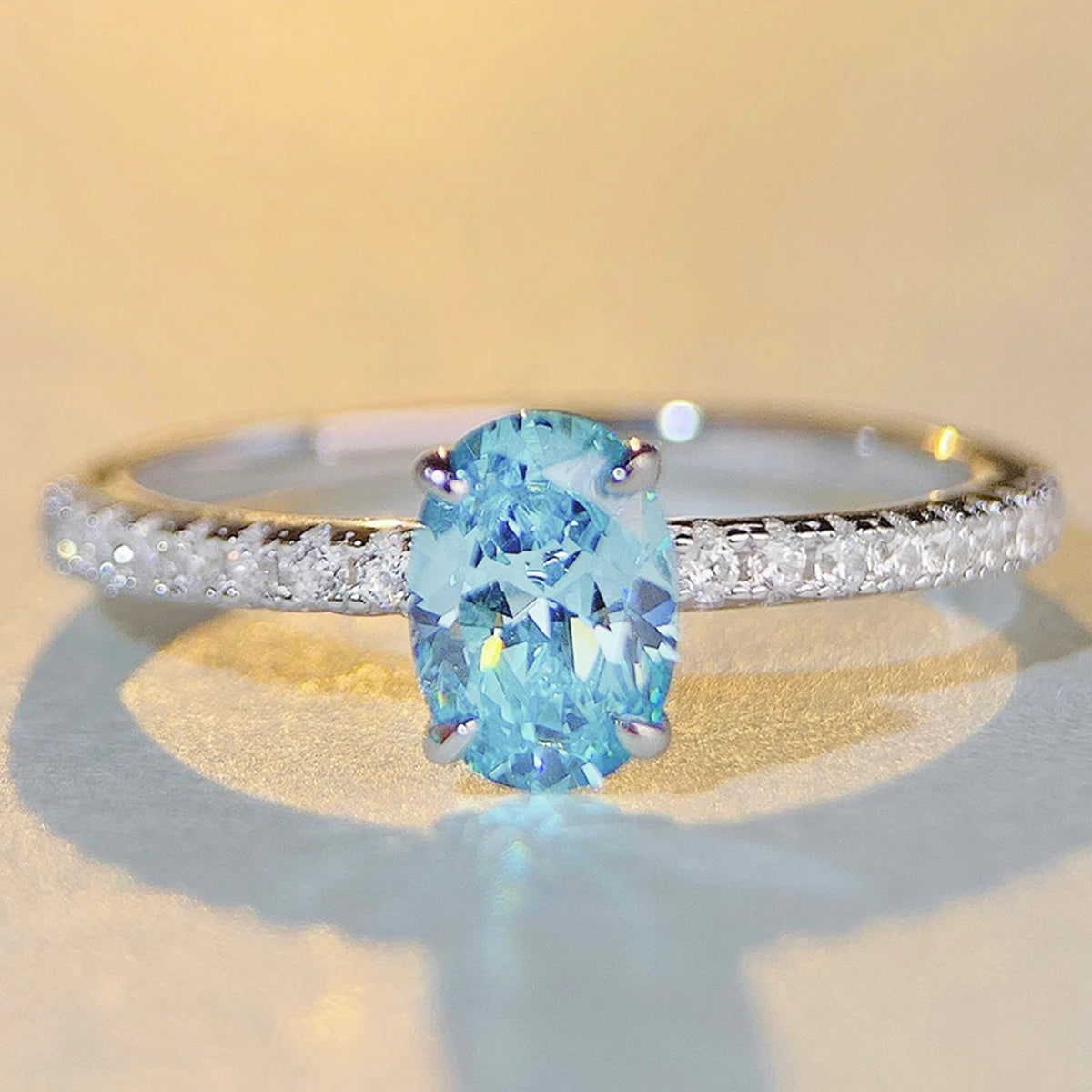 Anel de prata s925 genuíno para mulheres, 1 quilate, oval, cz, verde ou azul, centro e detalhes redondos, noivado, aniversário de casamento, joias