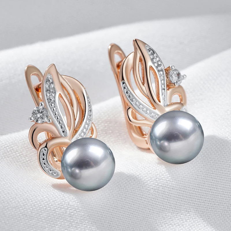 Kinel quente natural zircão flor cinza pérola brincos para mulher 585 rosa ouro prata cor mix boho étnico jóias de casamento