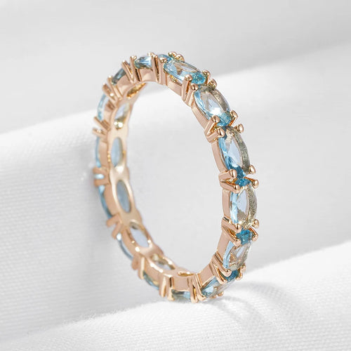 Wbmqda anel de zircônia natural azul claro completo para mulheres 585 cor ouro rosa acessórios para festa de casamento 2023 joias de cristal da moda