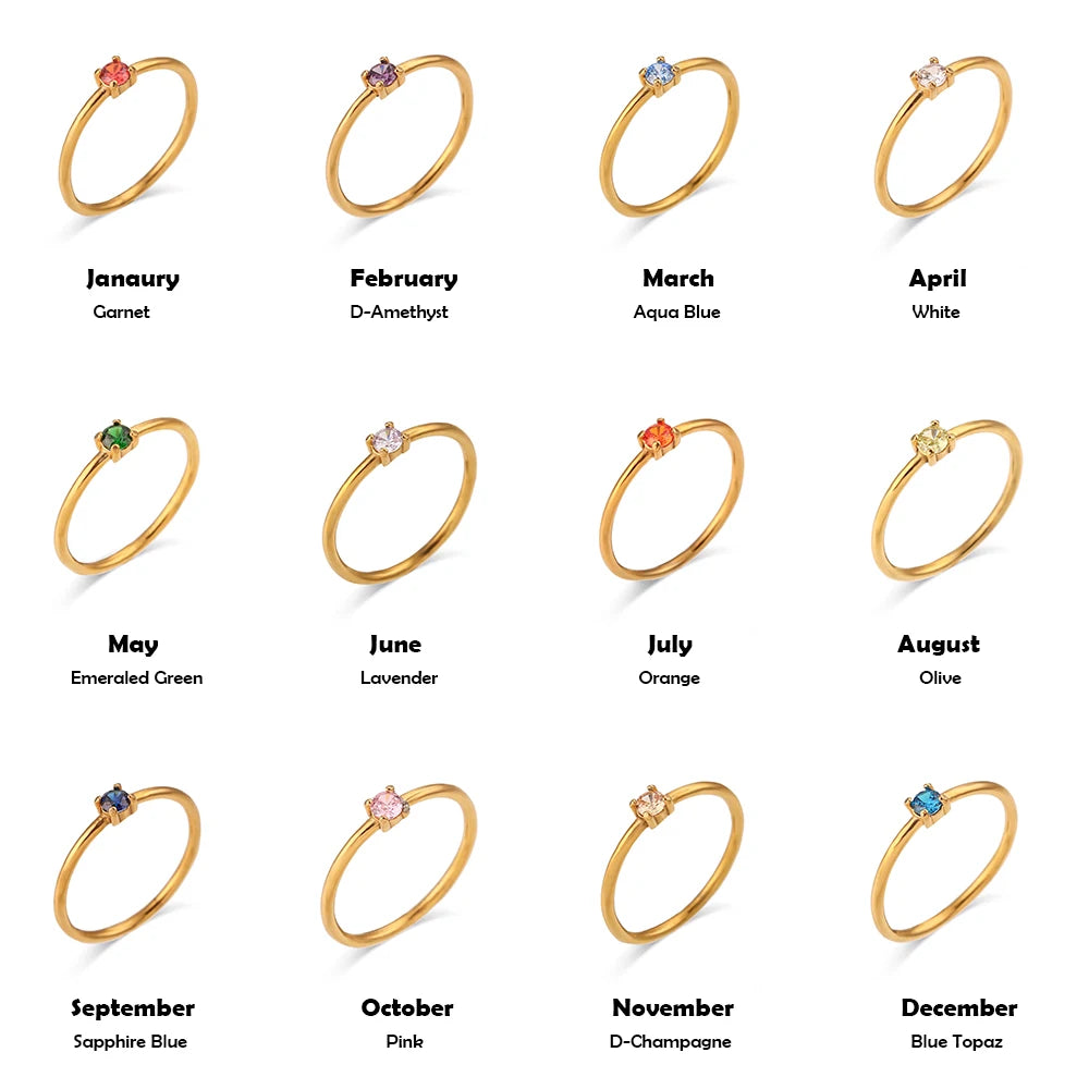 Ebbelle 12 meses constelação cz birthstone anéis para mulher banhado a ouro aço inoxidável zodíaco presente de aniversário anel jóias