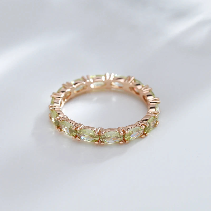 Wbmqda anel de zircônia natural verde claro exclusivo para mulheres 585 cor ouro rosa moda pedra de cristal acessórios de joias
