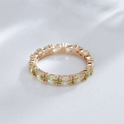 Wbmqda anel de zircônia natural verde claro exclusivo para mulheres 585 cor ouro rosa moda pedra de cristal acessórios de joias