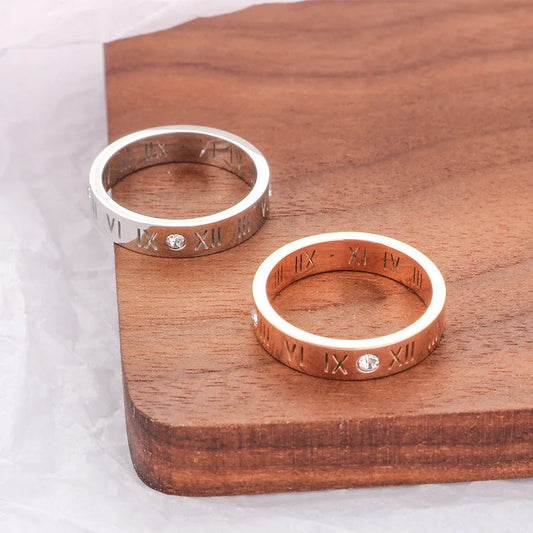 Um anel de cristal moda jóias oco numerais romanos aço inoxidável personalizado simplicidade acessórios feminino anéis