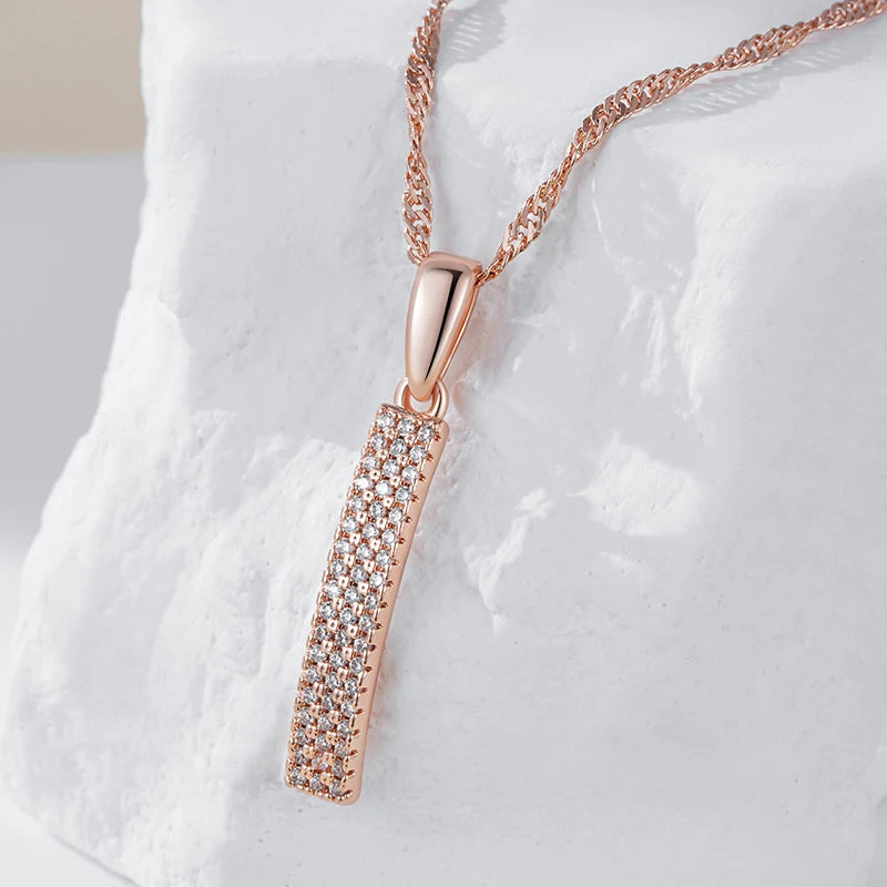 Kinel design simples completo natural zircão pingente colar para mulheres moda 585 rosa cor de ouro romântico diário jóias finas