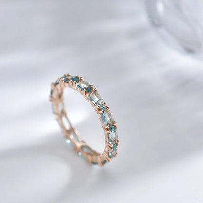 Wbmqda anel de zircônia natural azul claro completo para mulheres 585 cor ouro rosa acessórios para festa de casamento 2023 joias de cristal da moda