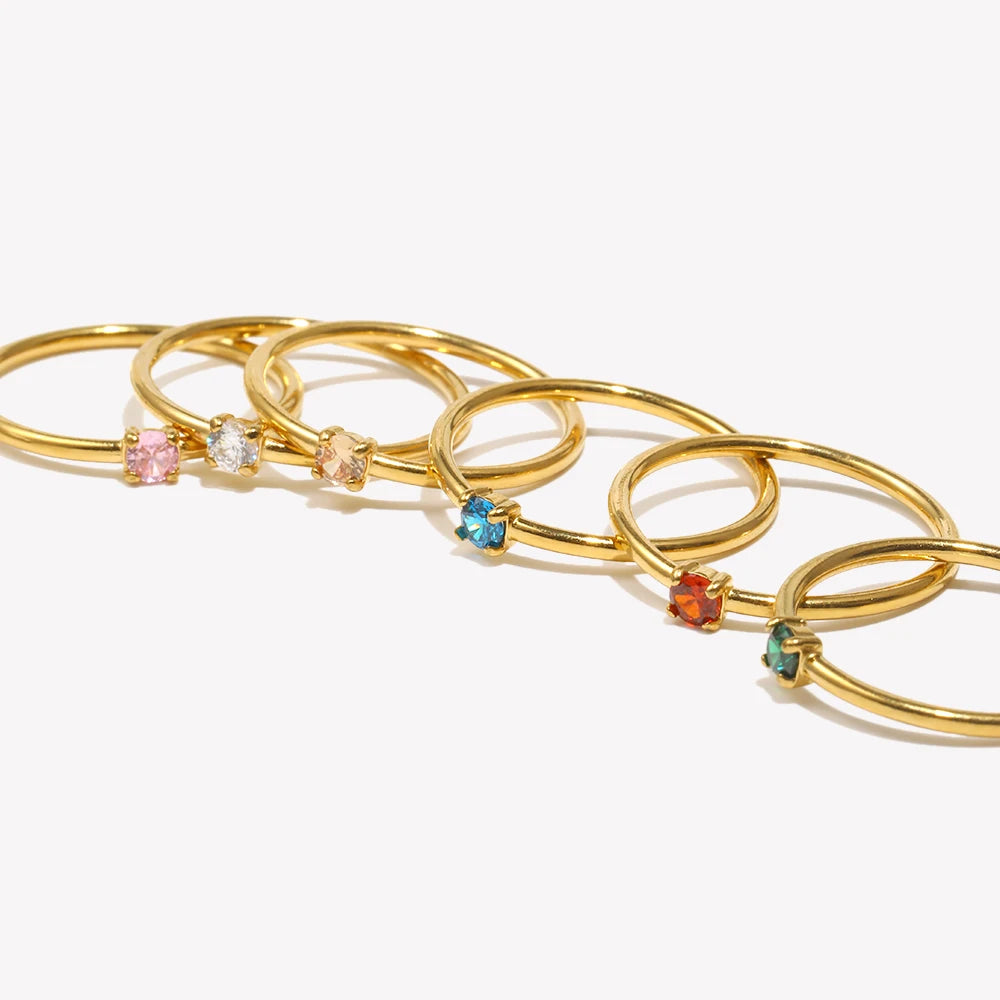 Ebbelle 12 meses constelação cz birthstone anéis para mulher banhado a ouro aço inoxidável zodíaco presente de aniversário anel jóias