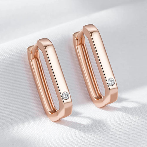 Kinel moda quente brilhante 585 rosa ouro quadrado hoop brincos para mulheres zircão natural acessórios de alta qualidade diariamente jóias finas