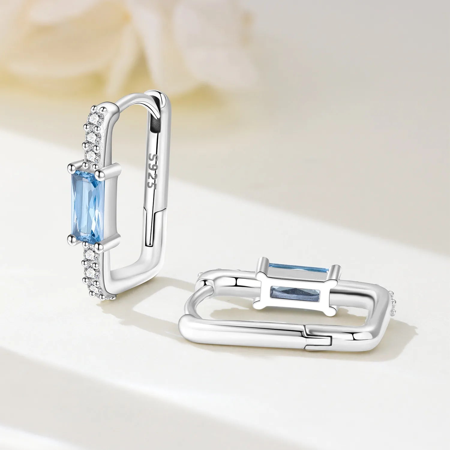 Orstarry original 925 prata esterlina minimamente design azul zircão brincos feminino argola brinco aniversário jóias presentes