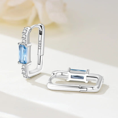 Orstarry original 925 prata esterlina minimamente design azul zircão brincos feminino argola brinco aniversário jóias presentes