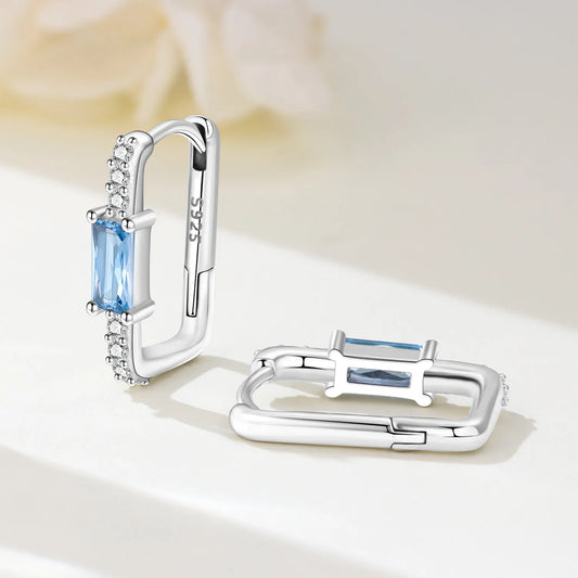 Orstarry original 925 prata esterlina minimamente design azul zircão brincos feminino argola brinco aniversário jóias presentes