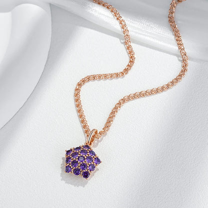 Kinel quente brilhante roxo natural zircão pingente colar para mulheres tendência 585 rosa cor de ouro casamento jóias finas presente de cristal
