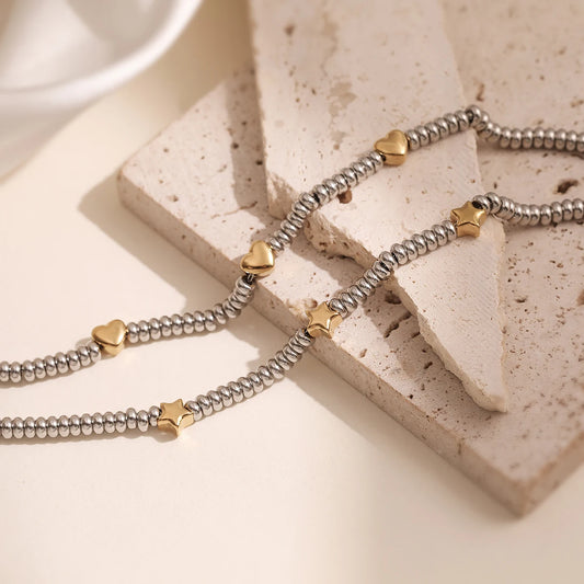 Newbuy venda quente não-desvanecimento jóias de aço inoxidável cor de ouro coração/estrela contas de prata charme pulseiras para mulher atacado