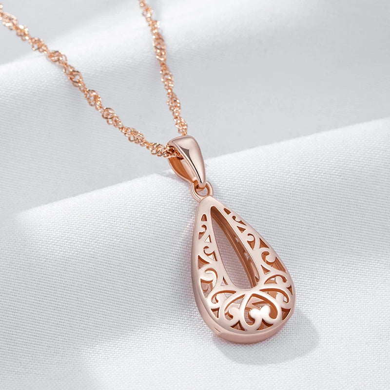 Kinel quente único brilhante pingente colar para mulheres moda 585 rosa ouro cor flor de metal alta qualidade fina retro jóias