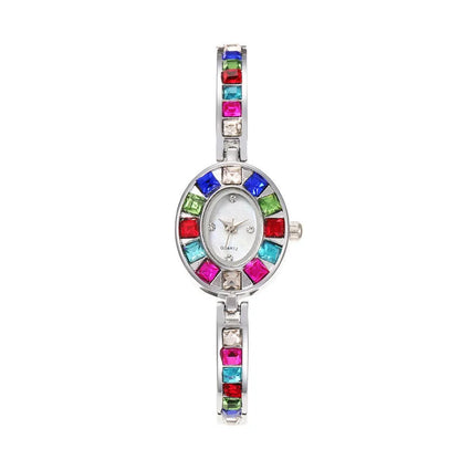 1pc feminino retro relógio de quartzo elegante senhoras-estilo colorido diamante conjunto dial relógio compacto feminino presente do feriado