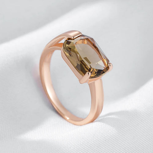 Kinel quadrado marrom natural zircão noiva anel de casamento moda 585 rosa ouro cor acessórios alta qualidade feminino jóias diárias