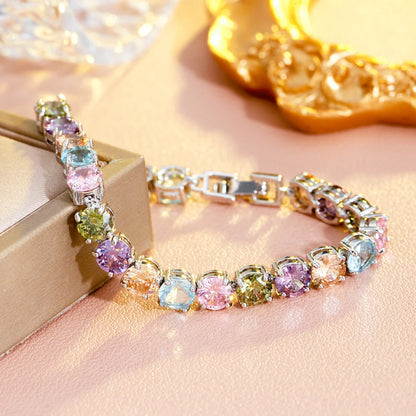 BeaQueen-Clássico Cubic Zirconia Pulseiras Elo Da Cadeia para Mulheres, Full CZ Pedra, Jóias De Noivado De Cristal, Romântico, Multicolorido, B241