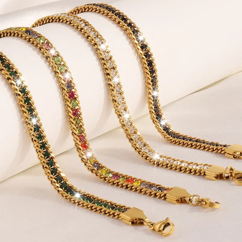 316l aço inoxidável nova moda jóias finas minimalismo 6 cores incorporadas zircão 3 fios emenda charme corrente pulseiras para mulher