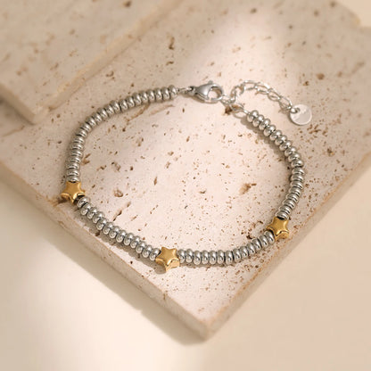 Newbuy venda quente não-desvanecimento jóias de aço inoxidável cor de ouro coração/estrela contas de prata charme pulseiras para mulher atacado