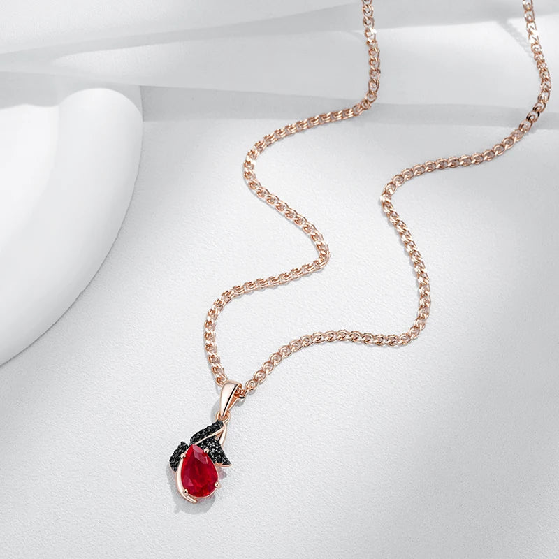 Kinel quente brilhante vermelho natural zircão pingente colar feminino 585 rosa ouro e preto chapeamento de alta qualidade diariamente fino retro jóias