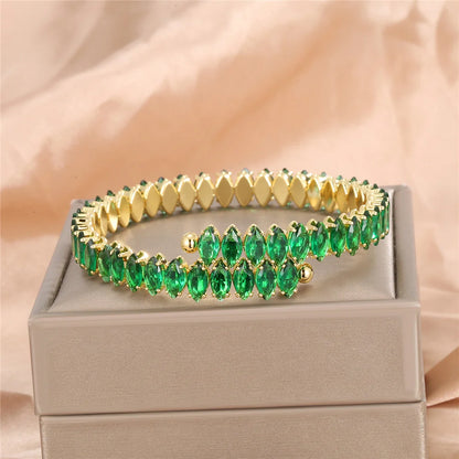 Pulseira De Pedra De Zircão Para Mulheres, Bonito Cor Dourada, Ajustável, Jóias De Casamento, Olho De Cavalo, Arco-Íris, Verde, Azul, Charme Feminino