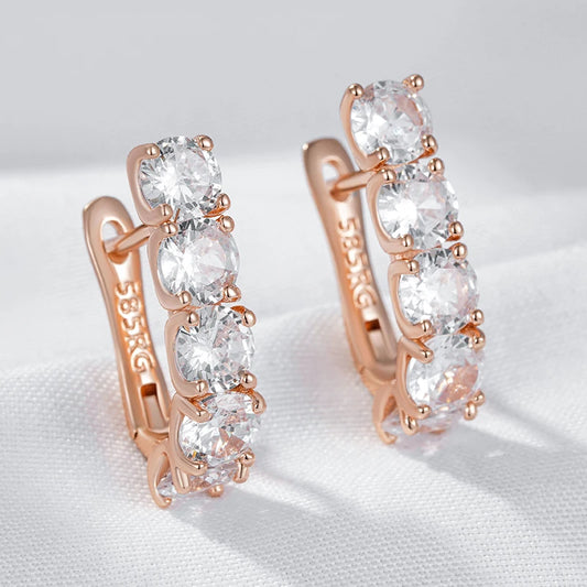 Kinel brincos de gota de zircônia natural branca brilhante quente para mulheres luxo 585 cor ouro rosa joias finas diárias