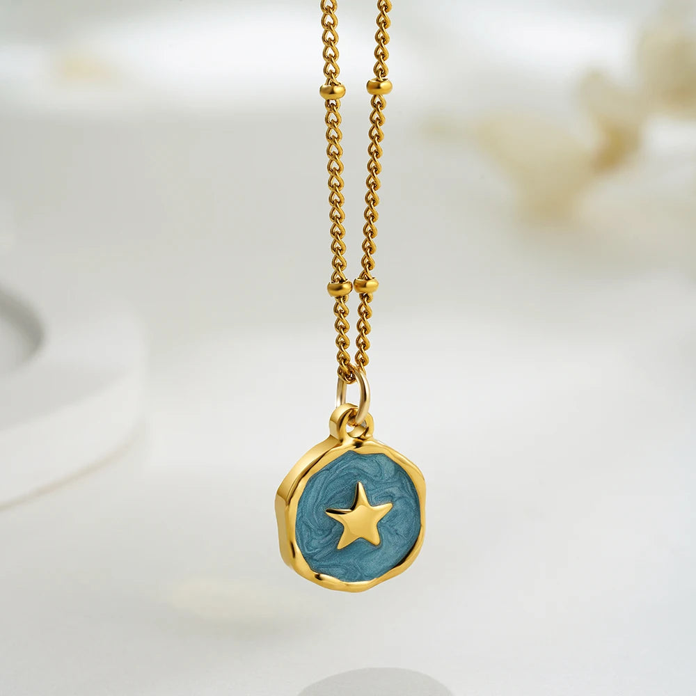 Punk geométrico irregular esmalte colorido pedra natural pingente colar para mulheres de aço inoxidável cruz coração opala gargantilha presentes