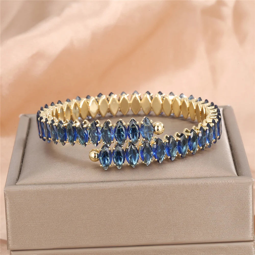 Pulseira De Pedra De Zircão Para Mulheres, Bonito Cor Dourada, Ajustável, Jóias De Casamento, Olho De Cavalo, Arco-Íris, Verde, Azul, Charme Feminino