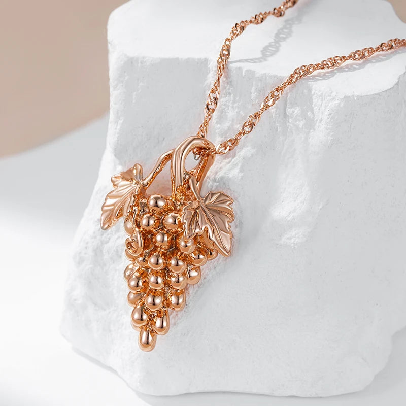 Kienl moda quente brilhante uva grande pingente colar para mulher único 585 cor de ouro rosa fino diário vintage jóias presente