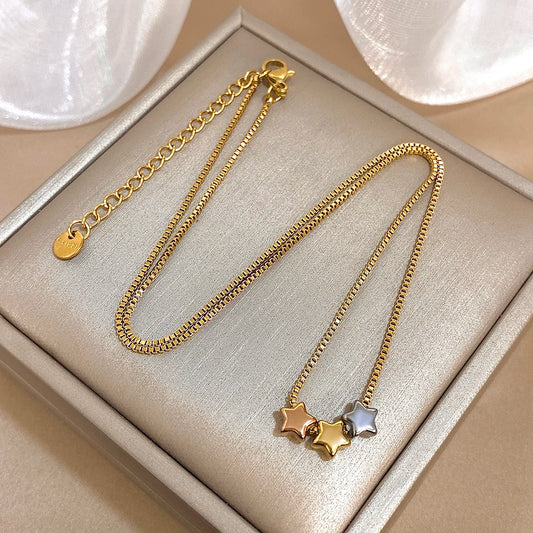 Greatera três pequenas estrelas de cinco pontas colares femininos combinação pulseira corrente fina dois tons design original jóias presente