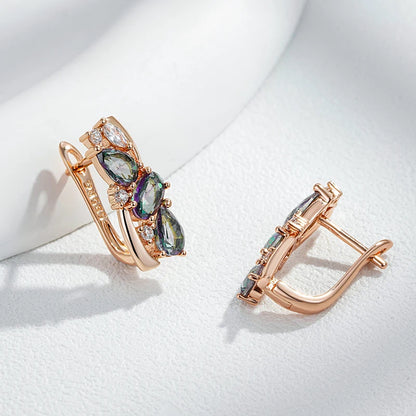 Kinel novo 585 brincos de ouro rosa para mulheres corte delicado deslumbrante colorido zircão natural acessórios diariamente jóias finas