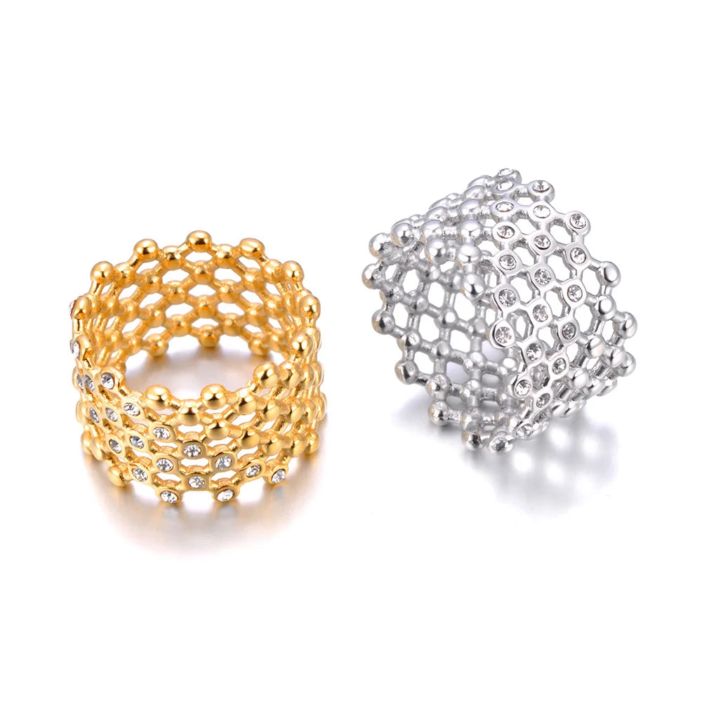 Lokaer zircão cúbico cz pedra cristal anel largo jóias feminino aço inoxidável à prova dwaterproof água 18k banhado a ouro anéis de declaração r24002