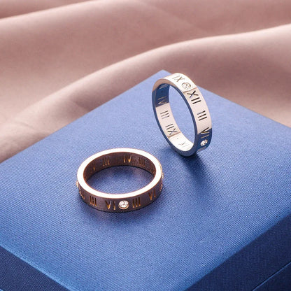 Um anel de cristal moda jóias oco numerais romanos aço inoxidável personalizado simplicidade acessórios feminino anéis