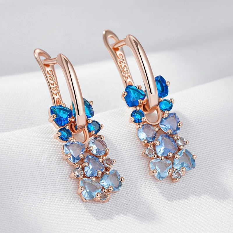 Kinel quente brilhante azul natural zircão brincos para mulheres tendência 585 rosa cor de ouro noiva casamento jóias finas presente de cristal