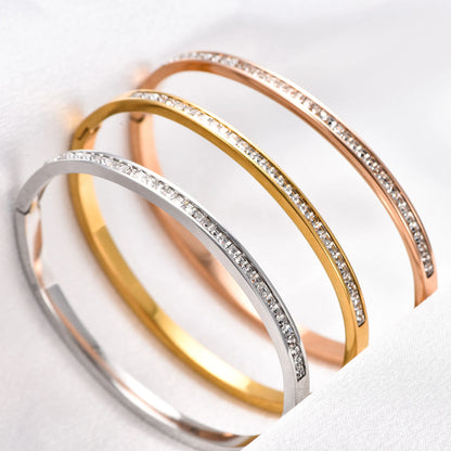 Elegante aço inoxidável zircão pulseira manguito para mulheres pulseira que pode ser aberta acessórios de jóias de metal presente para ela