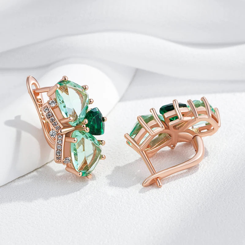 Kinel brincos de pedra verde exclusivos para mulheres moda losango acessórios de zircônia natural 585 ouro rosa joias diárias vintage