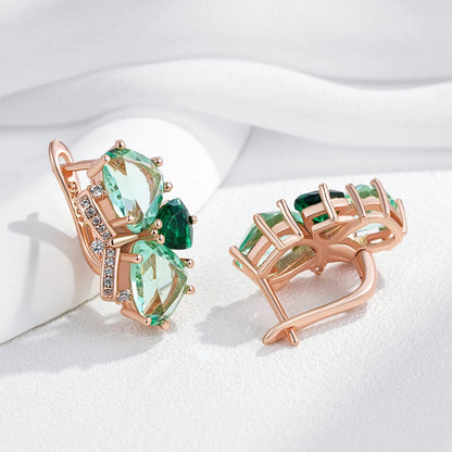 Kinel brincos de pedra verde exclusivos para mulheres moda losango acessórios de zircônia natural 585 ouro rosa joias diárias vintage