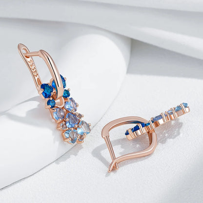 Kinel quente brilhante azul natural zircão brincos para mulheres tendência 585 rosa cor de ouro noiva casamento jóias finas presente de cristal