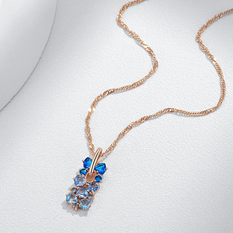 Kinel quente brilhante azul natural zircão pingente colar para mulheres tendência 585 rosa cor de ouro noiva casamento jóias finas presente de cristal