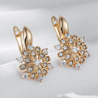 Kinel quente 585 rosa cor de ouro cristal flor balançar brincos para mulheres brilhante natural zircão étnico noiva casamento jóias finas